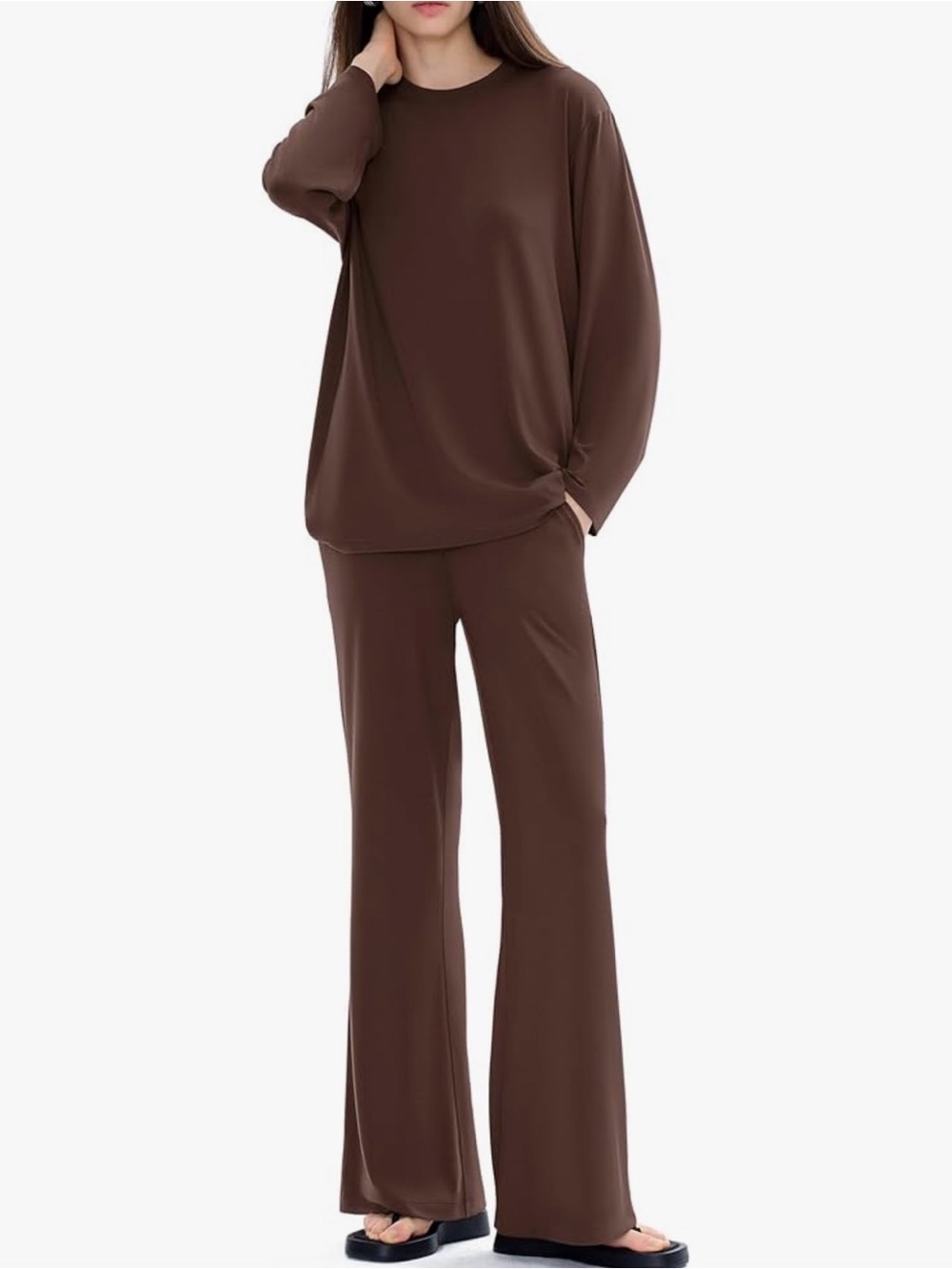 SET 🤎Cozy Brown Long Sleeve Lounge Outfit - Picture 3 of 16